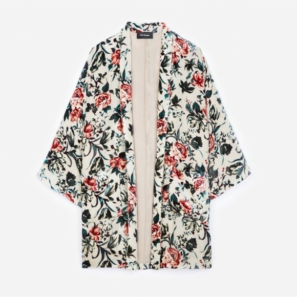 The Kooples Nude Silk Blend Moody Boho Velvet Floral Kimono One Size - Picture 13 of 14